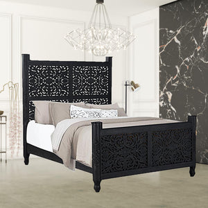 Homeroots Black Distressed Solid Wood Queen Bed Frame  Wood 521080