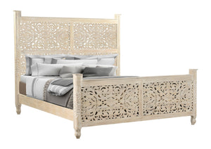 Homeroots White Distressed Solid Wood King Bed Frame  Wood 521081