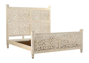 Homeroots White Distressed Solid Wood King Bed Frame  Wood 521081