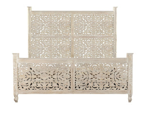 Homeroots White Distressed Solid Wood King Bed Frame  Wood 521081