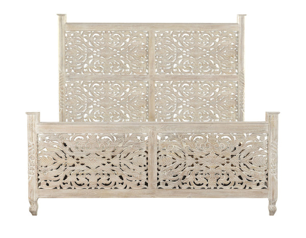 Homeroots White Distressed Solid Wood King Bed Frame  Wood 521081