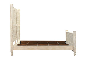 Homeroots White Distressed Solid Wood King Bed Frame  Wood 521081