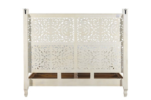 Homeroots White Distressed Solid Wood King Bed Frame  Wood 521081