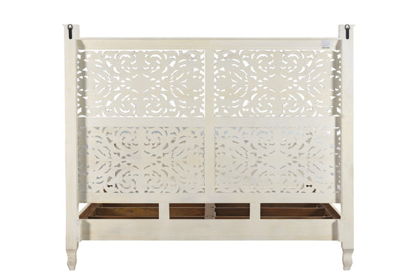 Homeroots White Distressed Solid Wood King Bed Frame  Wood 521081