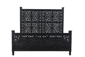 Homeroots Carved Solid Wood King Black Bed  Wood 521082