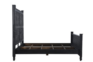 Homeroots Carved Solid Wood King Black Bed  Wood 521082