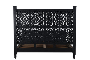 Homeroots Carved Solid Wood King Black Bed  Wood 521082