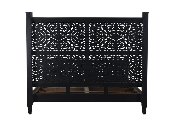 Homeroots Carved Solid Wood King Black Bed  Wood 521082
