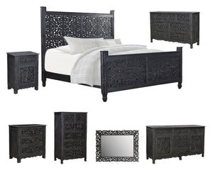Homeroots Carved Solid Wood King Black Bed  Wood 521082