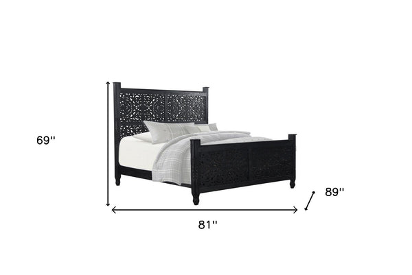 Homeroots Carved Solid Wood King Black Bed  Wood 521082