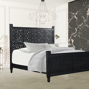 Homeroots Carved Solid Wood King Black Bed  Wood 521082