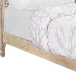 HomeRoots Gray Carved Floral Solid Wood King Bed Frame - Artisan-Crafted Rustic Centerpiece for Timeless Elegance 521083