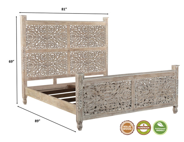 Homeroots Gray Solid Wood King Bed Frame  Wood 521083