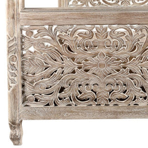 HomeRoots Gray Carved Floral Solid Wood King Bed Frame - Artisan-Crafted Rustic Centerpiece for Timeless Elegance 521083