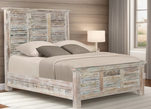Homeroots White Solid Wood Queen Bed Frame  Wood 521085