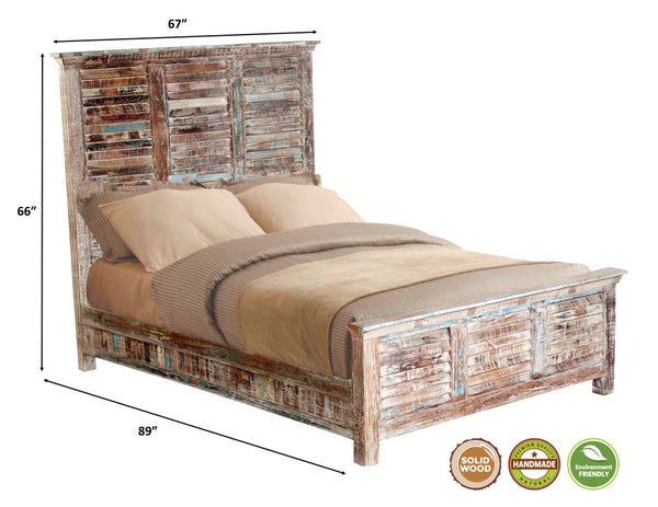 Homeroots White Solid Wood Queen Bed Frame  Wood 521085