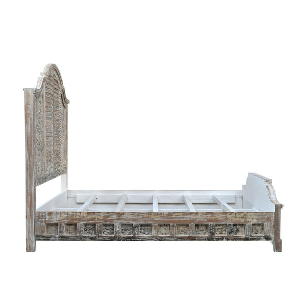 Homeroots White Solid Wood King Bed Frame  Wood 521088