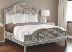 Homeroots White Solid Wood King Bed Frame  Wood 521088
