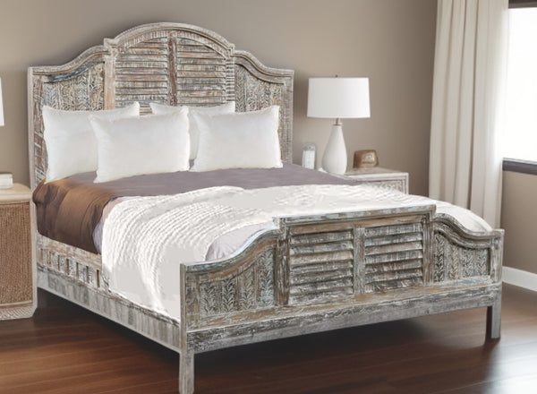 Homeroots White Solid Wood King Bed Frame  Wood 521088