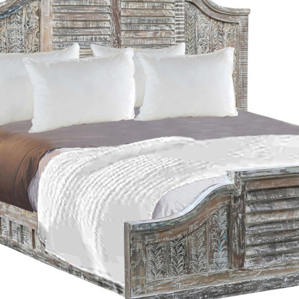 Homeroots White Solid Wood King Bed Frame  Wood 521088