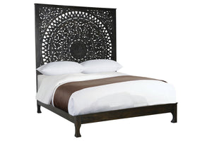 Homeroots Carved Medallion Solid Wood Queen Black Bed  Wood 521089