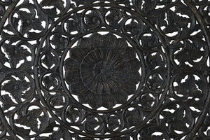 Homeroots Carved Medallion Solid Wood Queen Black Bed  Wood 521089