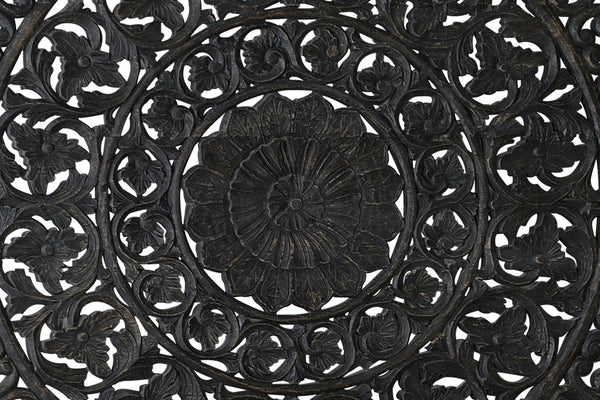 Homeroots Carved Medallion Solid Wood Queen Black Bed  Wood 521089