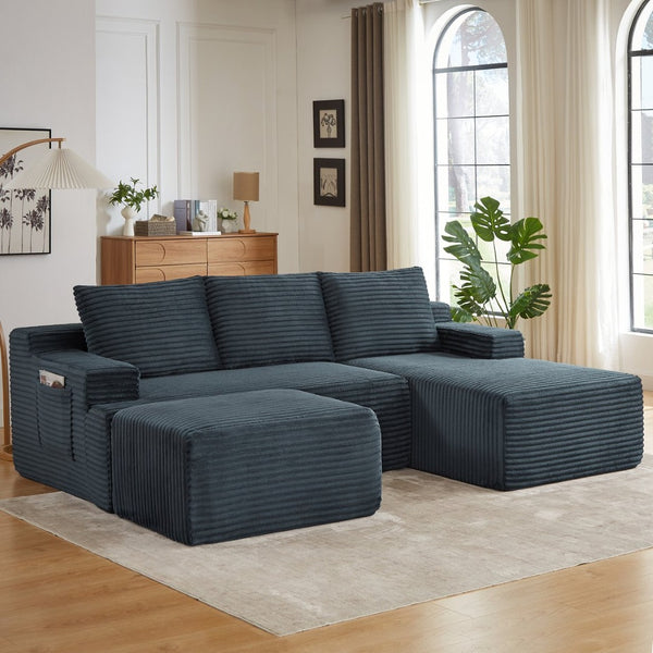 English Elm U-shaped Cloud Sectional with Corduroy Upholstery Deep Seat Modular Sleeper Sofa W2339S00102