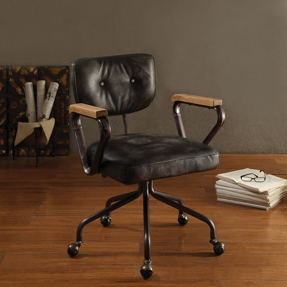English Elm Vintage Swivel Office Chair in Whiskey Grain Leather with Nailhead Trim and Rolling 5-Star Base Black B062P182753
