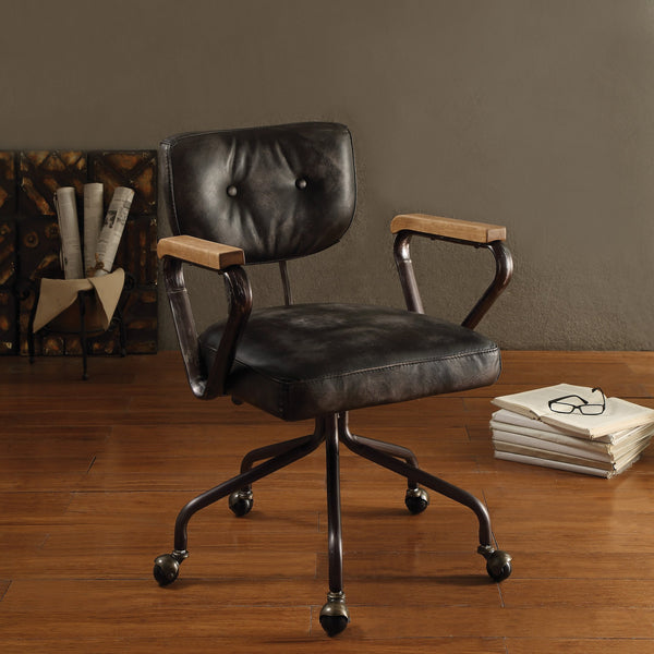 English Elm Vintage Swivel Office Chair in Whiskey Grain Leather with Nailhead Trim and Rolling 5-Star Base Black B062P182753