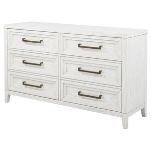 English Elm Inverness Six Drawer Farmhouse Dresser Distressed White Oak Veneer Brass Pulls B062P447818