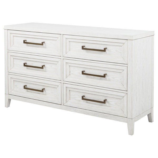 English Elm Inverness Six Drawer Farmhouse Dresser Distressed White Oak Veneer Brass Pulls B062P447818