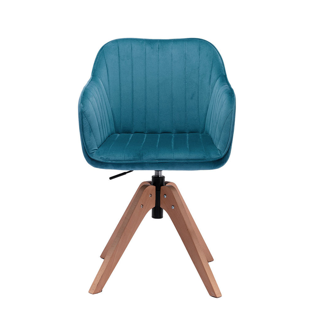 Homeroots Tufted Teal Blue And Natural Velvet And Wood Dining Arm Chair  Wood 521185
