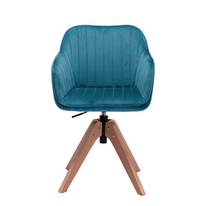 Homeroots Tufted Teal Blue And Natural Velvet And Wood Dining Arm Chair  Wood 521185