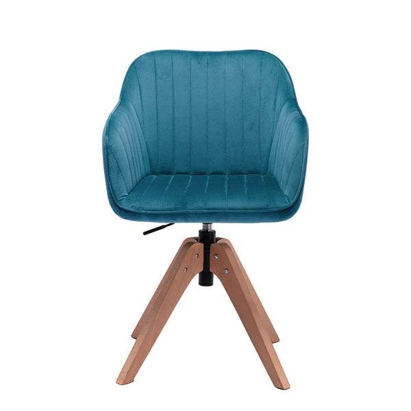Homeroots Tufted Teal Blue And Natural Velvet And Wood Dining Arm Chair  Wood 521185