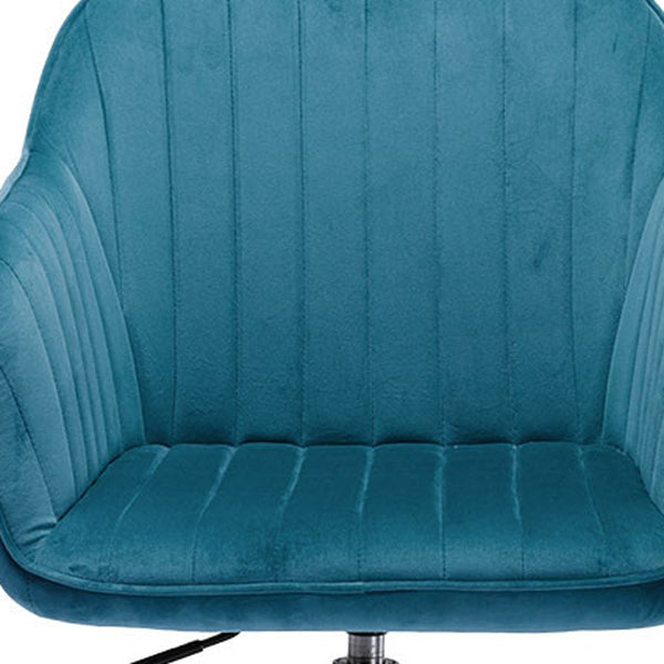 Homeroots Tufted Teal Blue And Natural Velvet And Wood Dining Arm Chair  Wood 521185