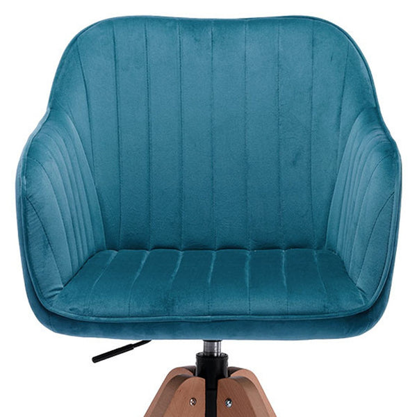 Homeroots Tufted Teal Blue And Natural Velvet And Wood Dining Arm Chair  Wood 521185