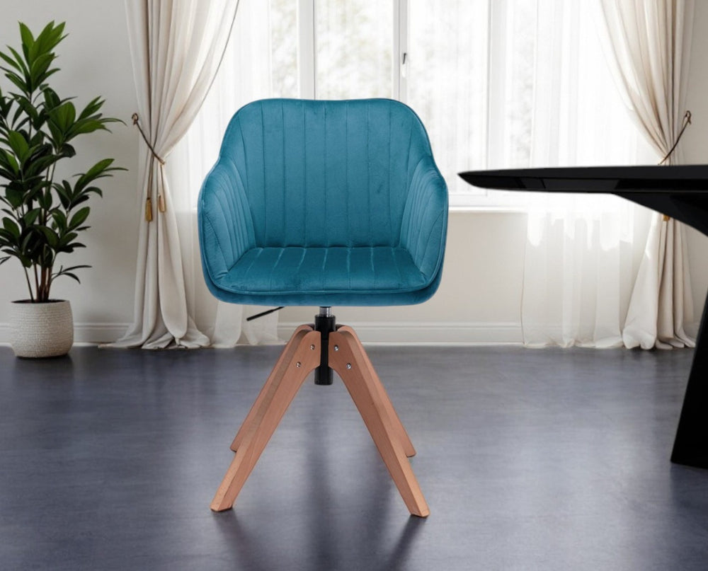 HomeRoots Tufted Teal Velvet Arm Chair – Stylish Swivel Dining Seat with Modern Design & Comfort for Any Space 521185