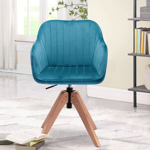 Homeroots Tufted Teal Blue And Natural Velvet And Wood Dining Arm Chair  Wood 521185