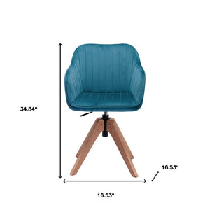 Homeroots Tufted Teal Blue And Natural Velvet And Wood Dining Arm Chair  Wood 521185