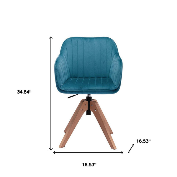 Homeroots Tufted Teal Blue And Natural Velvet And Wood Dining Arm Chair  Wood 521185