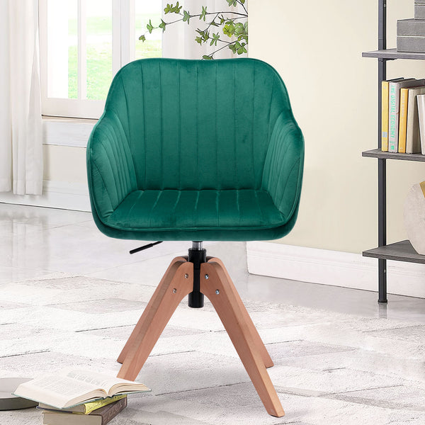 Homeroots Tufted Green And Natural Velvet And Wood Dining Arm Chair  Wood 521186