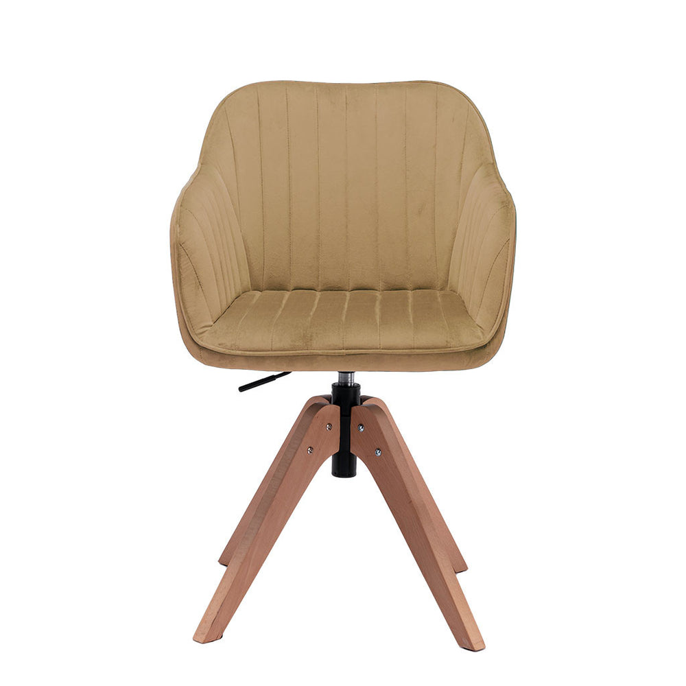 Homeroots Tufted Champagne And Natural Velvet And Wood Dining Arm Chair  Wood 521187