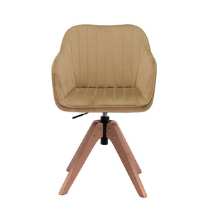 Homeroots Tufted Champagne And Natural Velvet And Wood Dining Arm Chair  Wood 521187