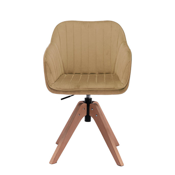 Homeroots Tufted Champagne And Natural Velvet And Wood Dining Arm Chair  Wood 521187