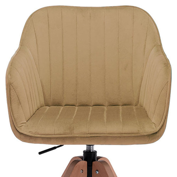 Homeroots Tufted Champagne And Natural Velvet And Wood Dining Arm Chair  Wood 521187