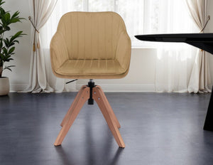 HomeRoots Tufted Velvet Dining Arm Chair in Champagne & Natural | Swivel Design for Style & Comfort 521187
