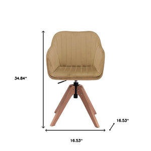 Homeroots Tufted Champagne And Natural Velvet And Wood Dining Arm Chair  Wood 521187