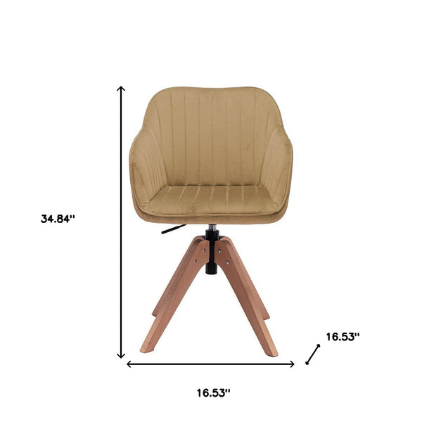 Homeroots Tufted Champagne And Natural Velvet And Wood Dining Arm Chair  Wood 521187