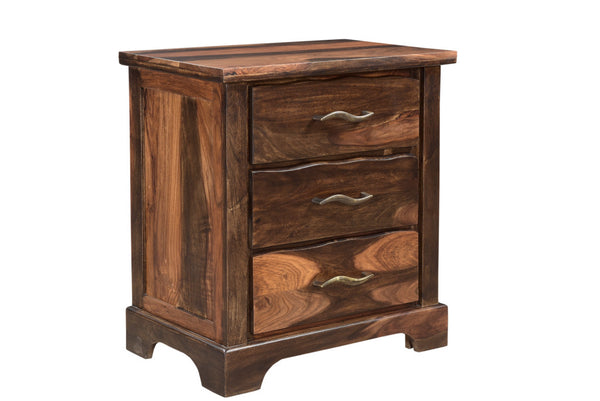 Homeroots 27" Dark Brown Three Drawer Solid Wood Nightstand   521188
